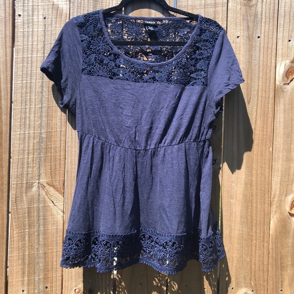 Torrid Navy Blue Lace Short Sleeve Top